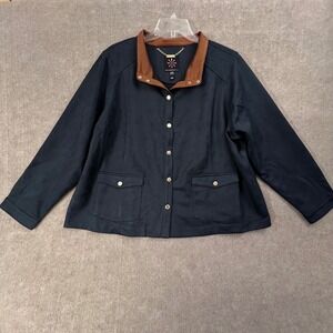 Isaac Mizrahi LIVE! Blue Jacket Brown Trim Gold Button Size 28W Blazer Coat